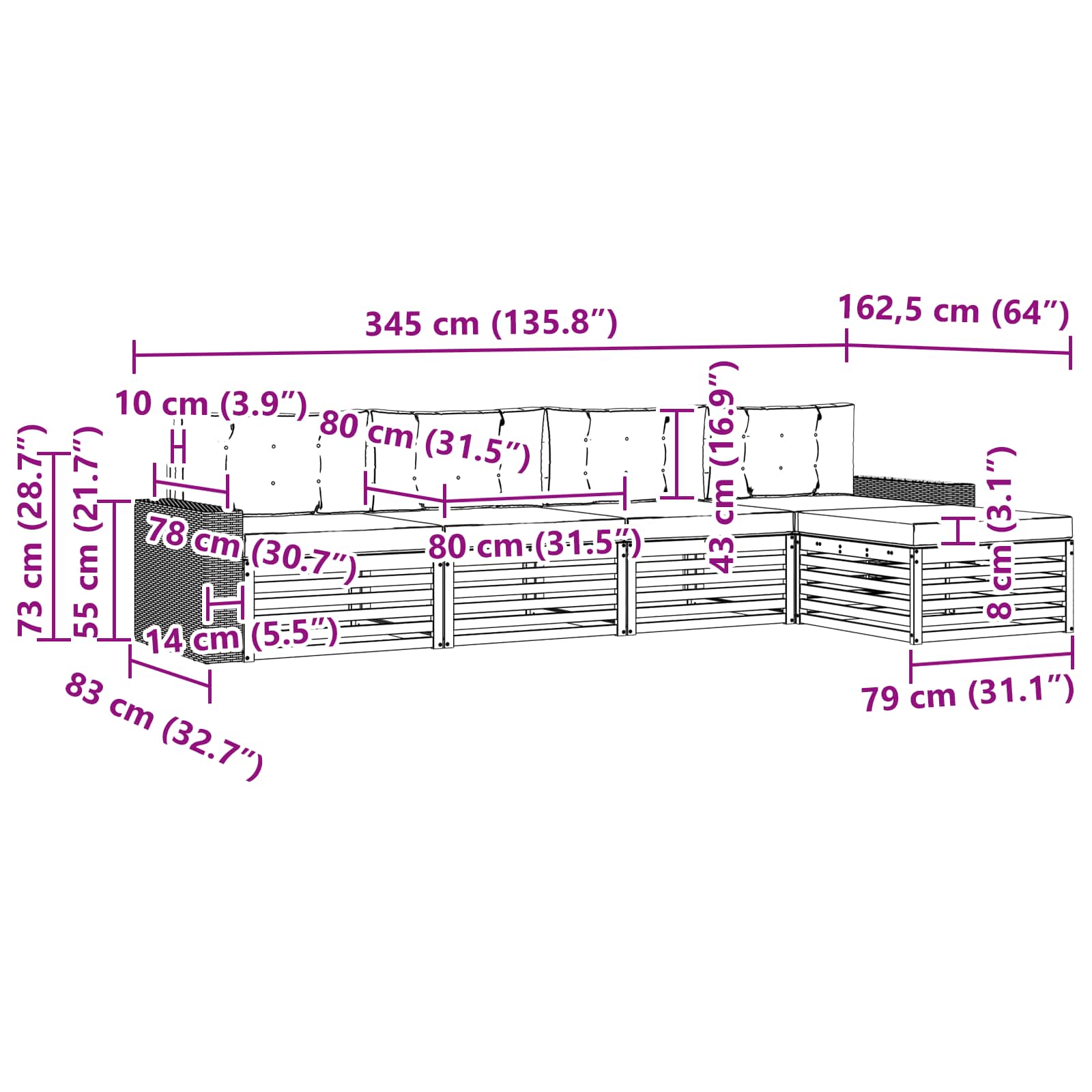 Set vanjskih sofa s jastukom 5 pcs Prirodna i bež Poliester