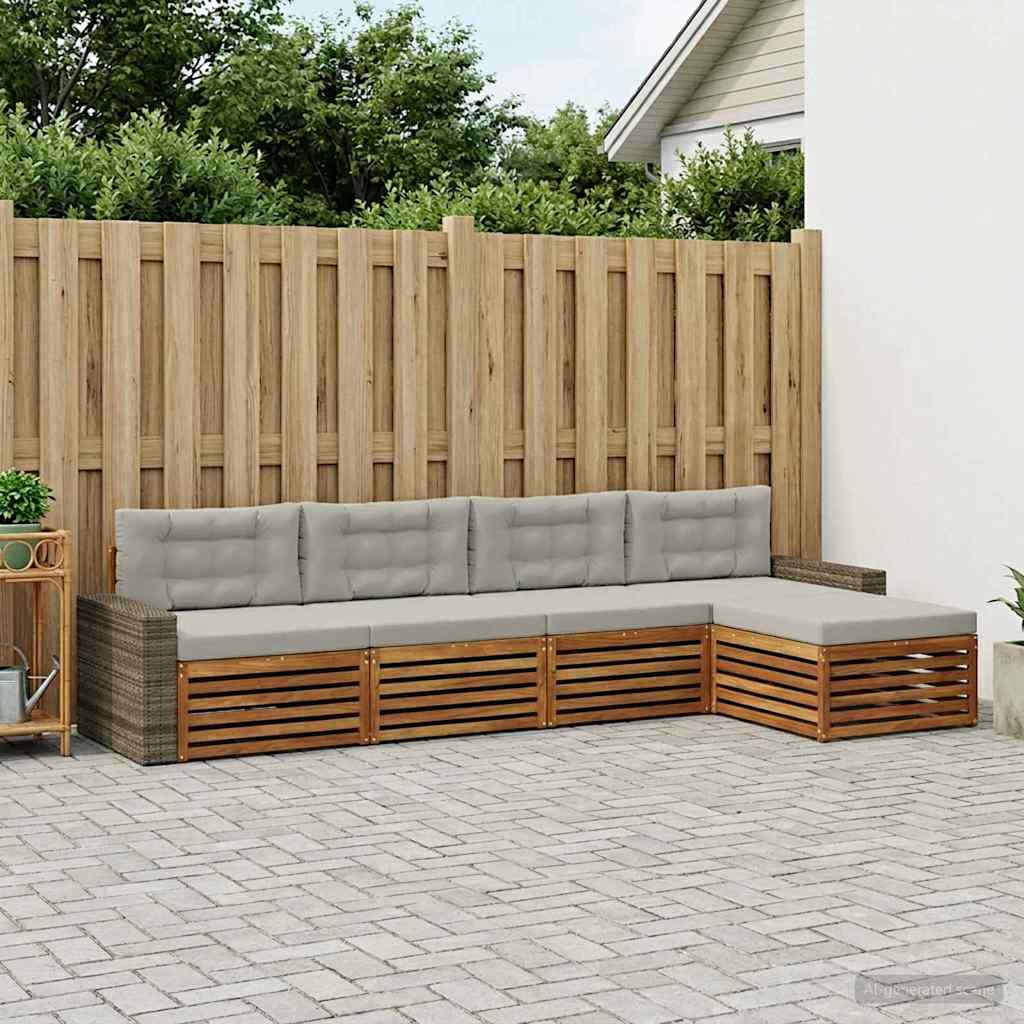 Set vanjskih sofa 5 kom. Prirodna i svjetlosiva Poliester 345 x 162,5 x 73 cm