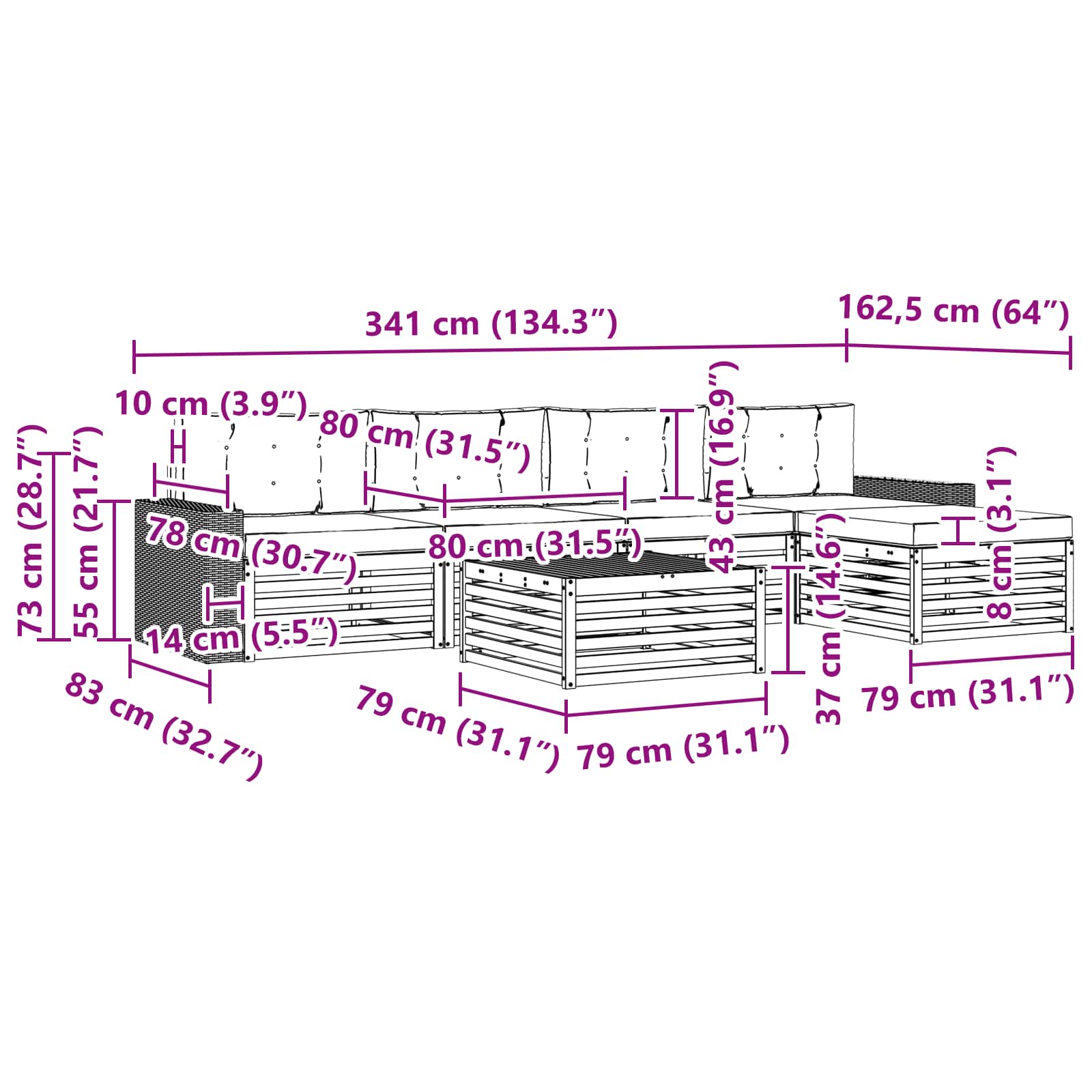 Set vanjskih sofa 6 pcs Prirodna i bež 79 x 79 x 37 cm