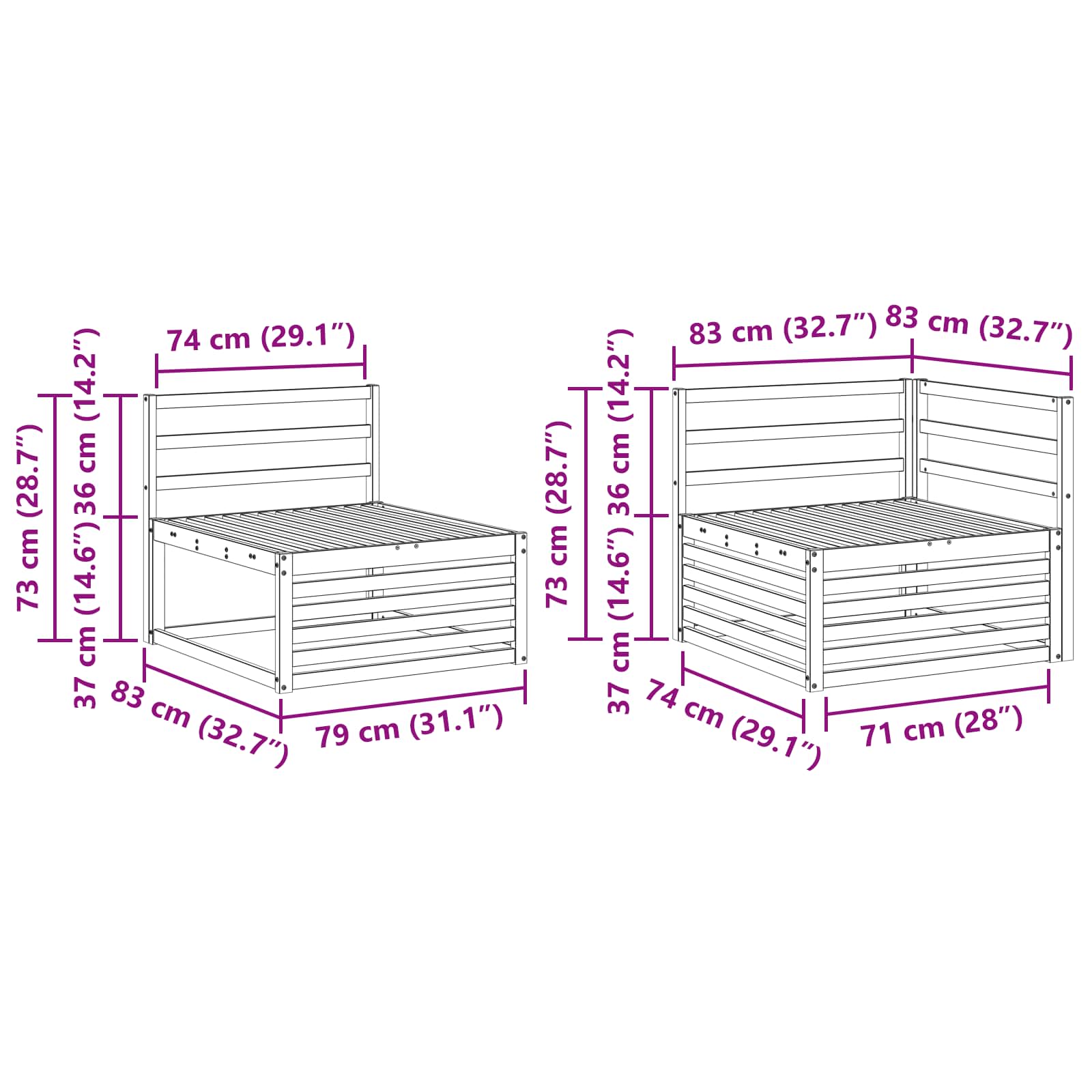 Set vanjskih sofa 4 pcs Prirodna 247,5 x 168,5 x 73 cm