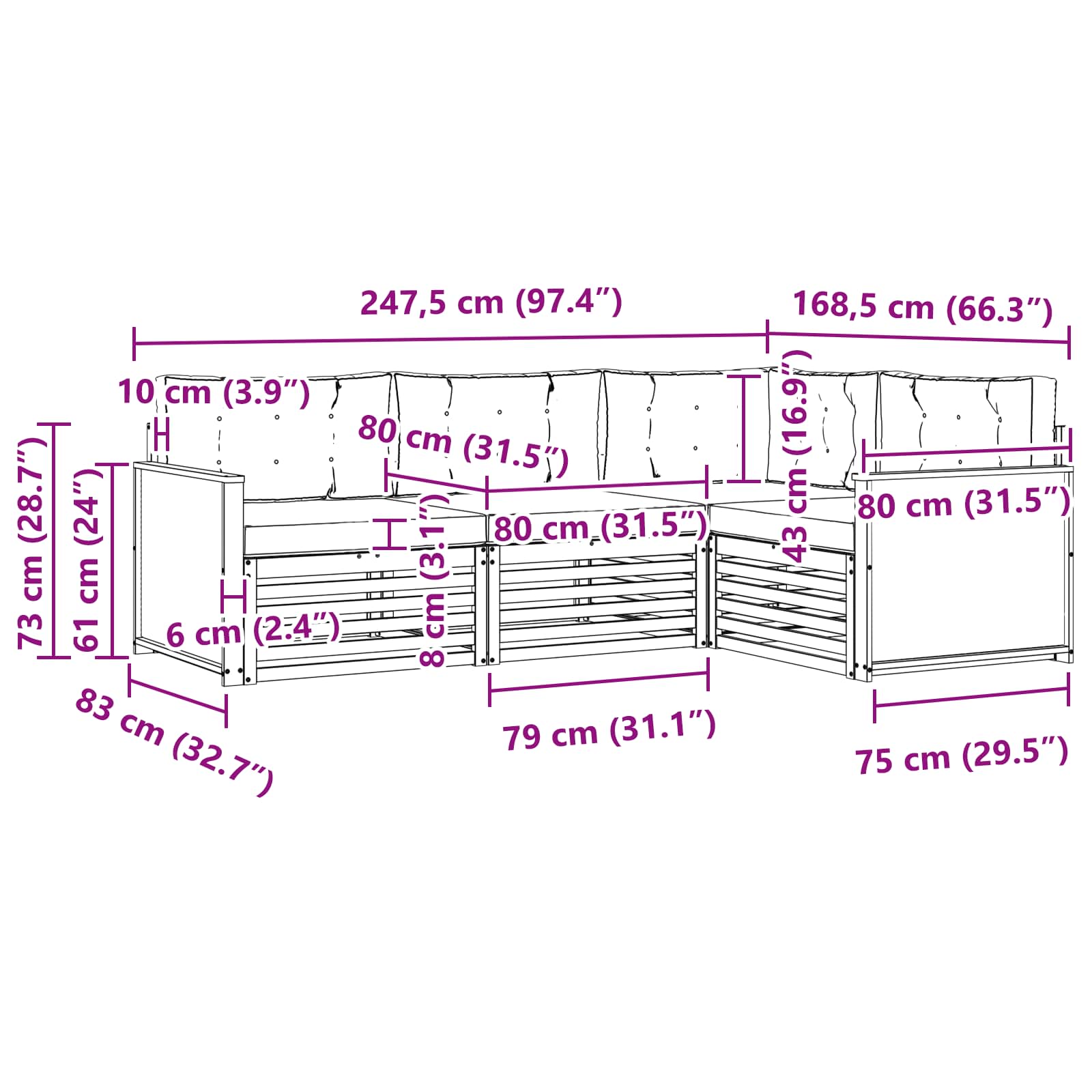 Set vanjskih sofa 4 pcs Prirodna i svjetlosiva