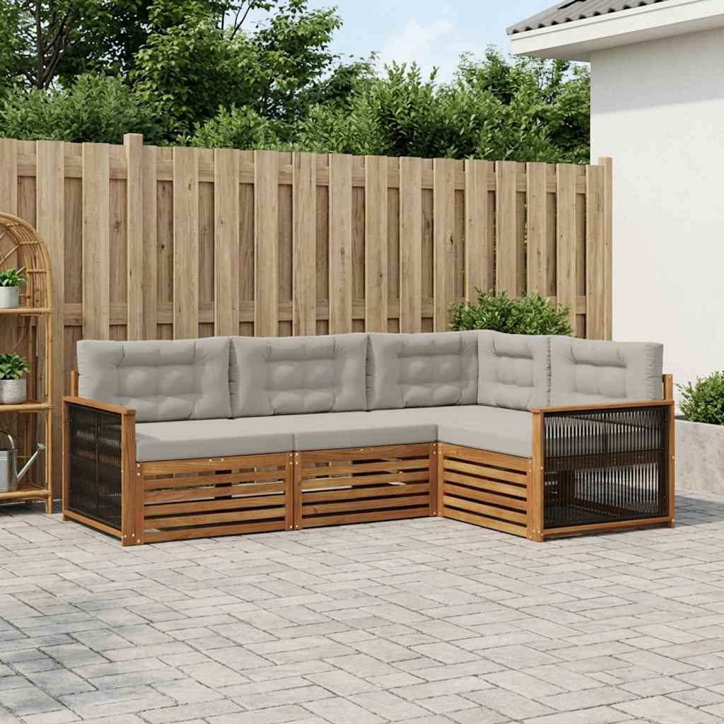 Set vanjskih sofa s jastukom 4 pcs Prirodna i svjetlosiva