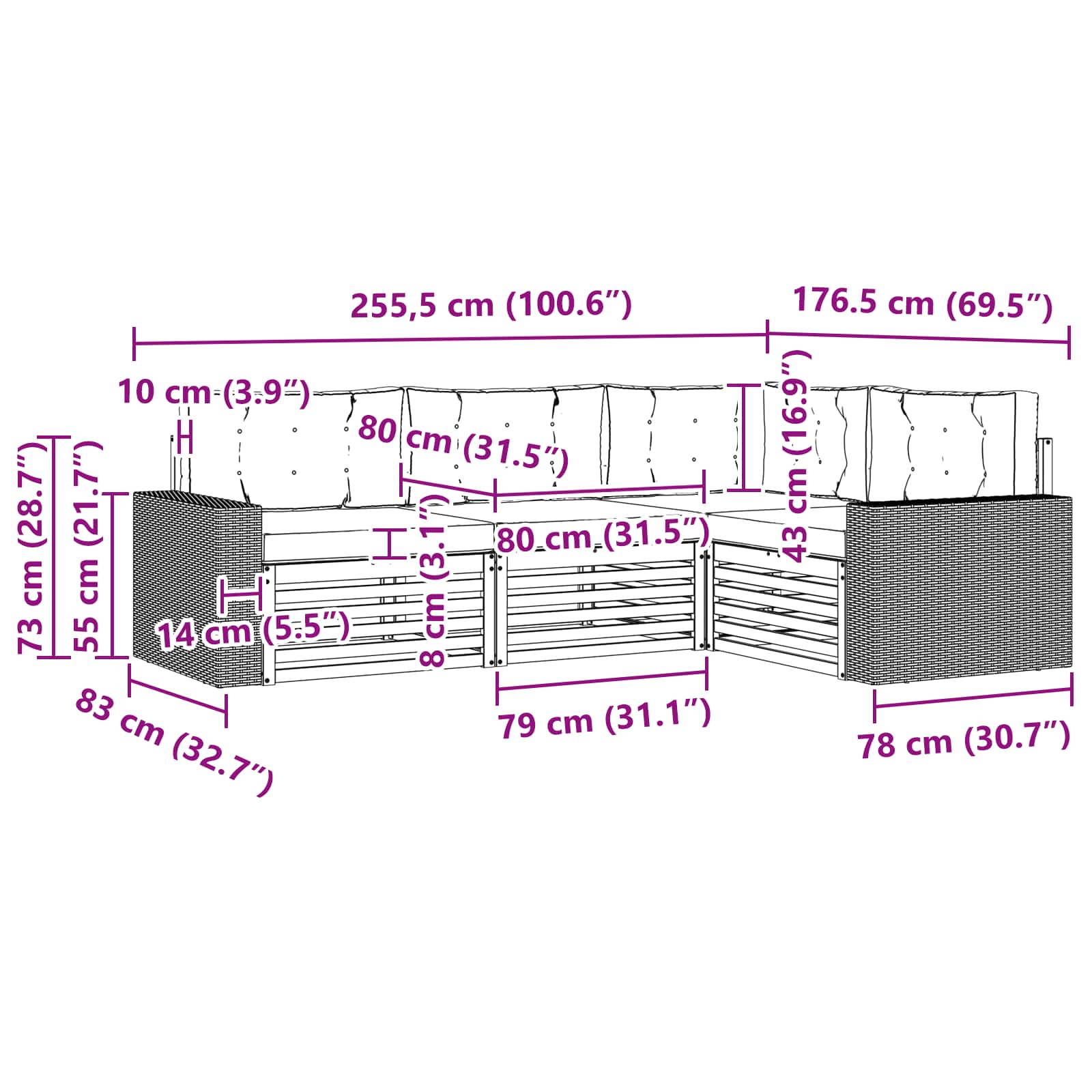 Set vanjskih sofa 4 pcs Prirodna i bež 255,5 x 176,5 x 73 cm