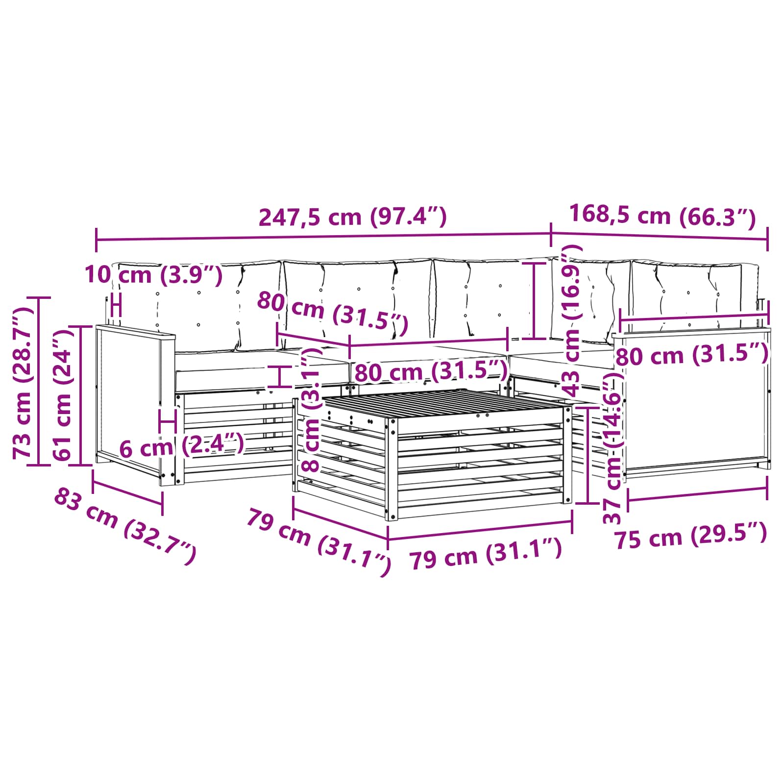 Set vanjskih sofa 5 pcs Prirodna i bež 79 x 79 x 37 cm
