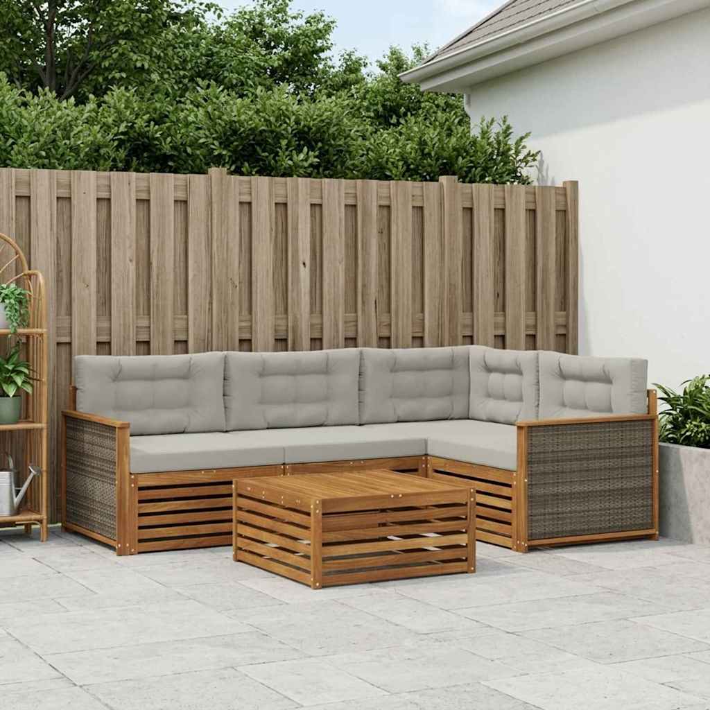 Set vanjskih sofa 5 kom. Prirodna i svjetlosiva
