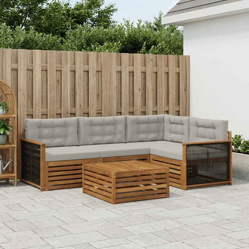 Set vanjskih sofa 5 kom. Prirodna i svjetlosiva