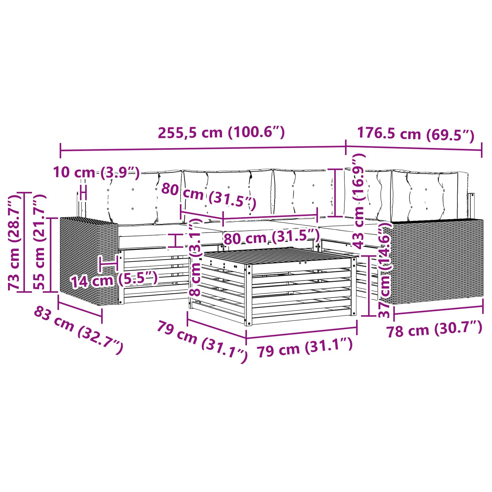 Set vanjskih sofa 5 pcs Prirodna i antracit 79 x 79 x 37 cm