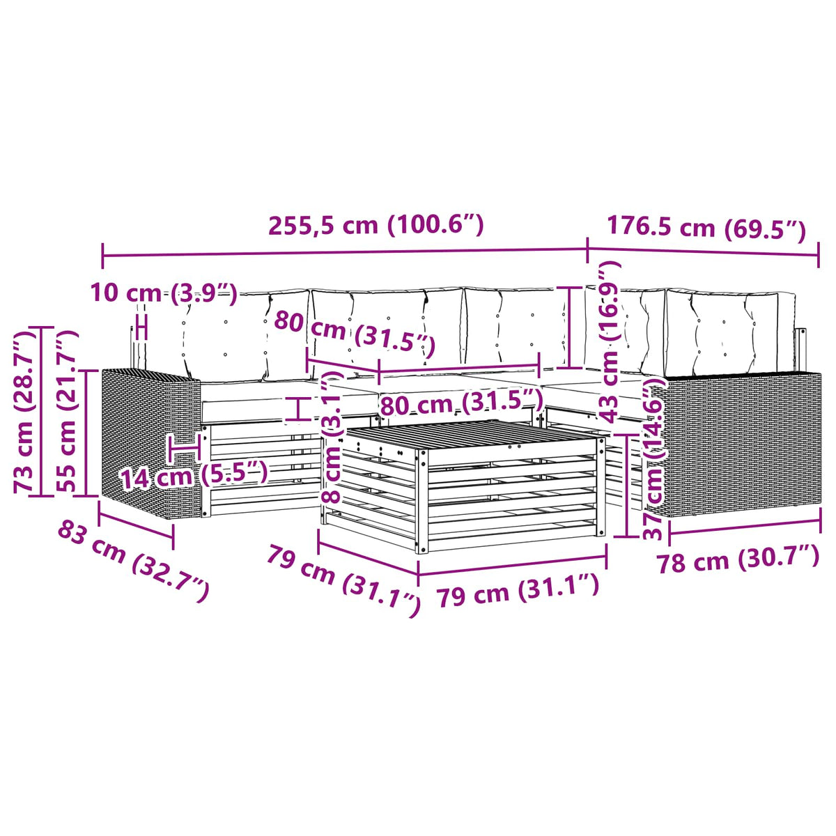 Set vanjskih sofa 5 kom. Prirodna i krem Poliester