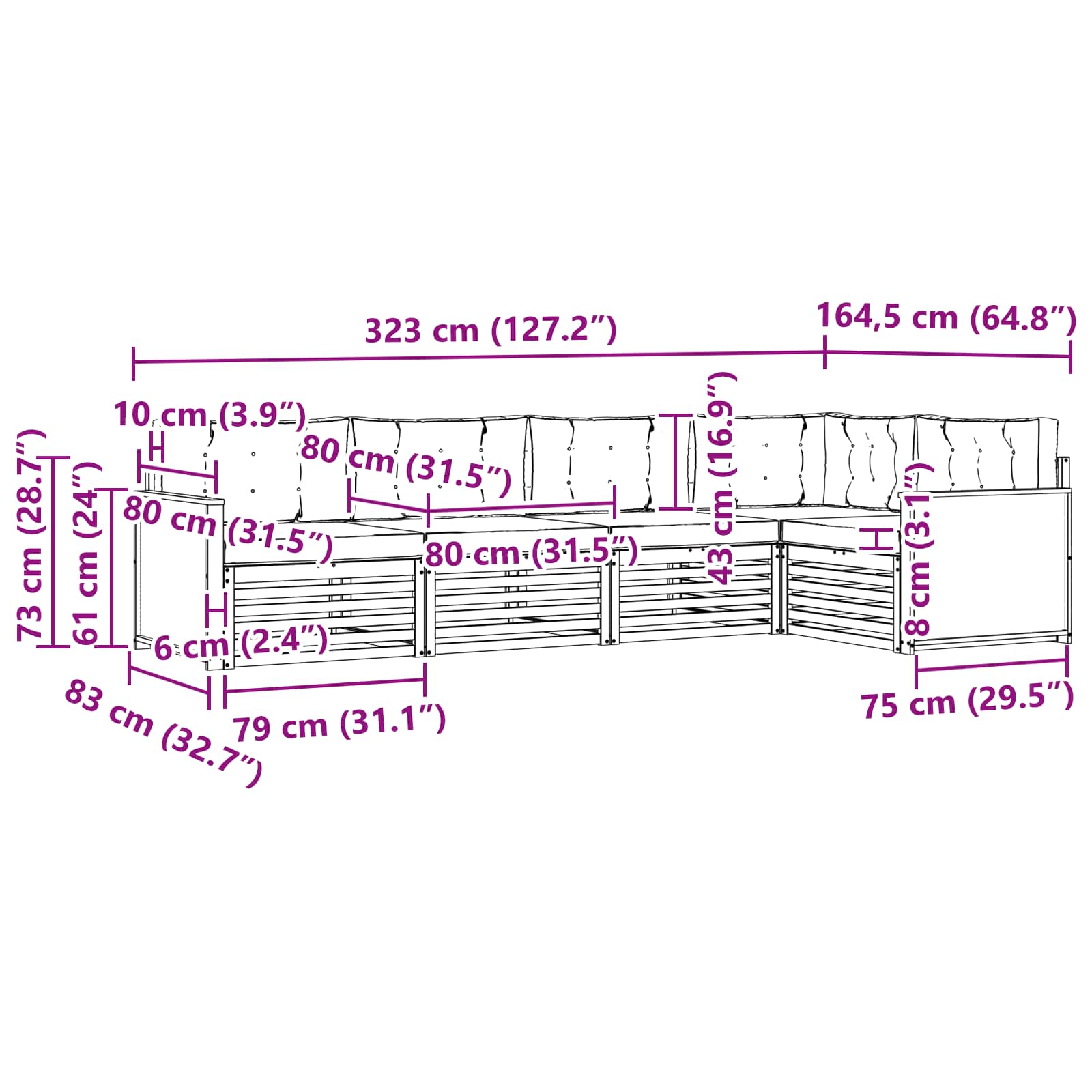 Set vanjskih sofa 5 pcs Prirodna i svjetlosiva