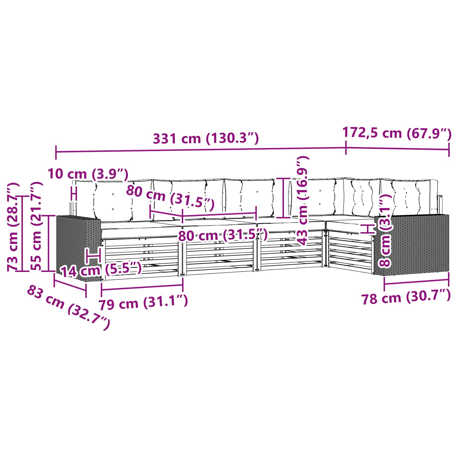 Set vanjskih sofa 5 pcs Prirodna i bež 331 x 172,5 x 73 cm