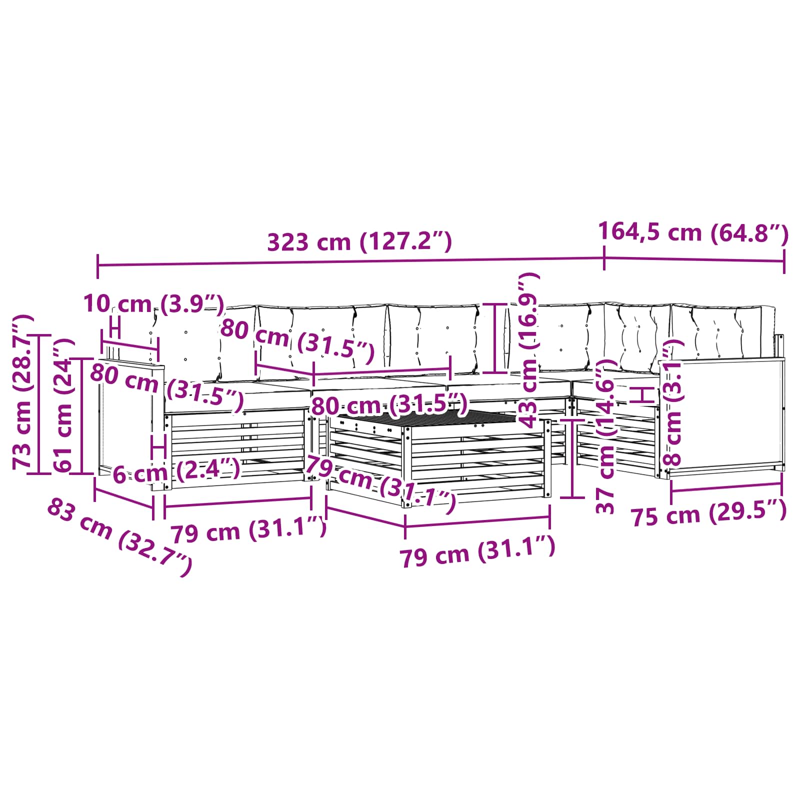 Set vanjskih sofa 6 pcs Prirodna i bež 79 x 79 x 37 cm