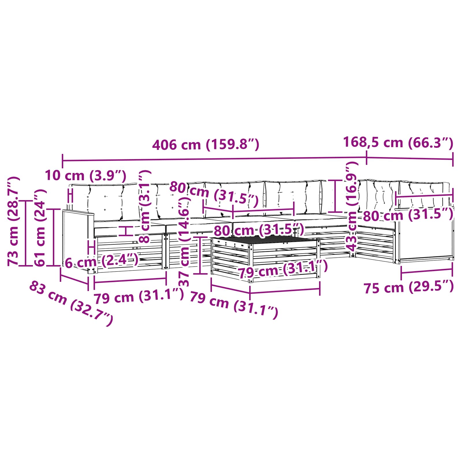 Set vanjskih sofa 7 kom. Prirodna i krem