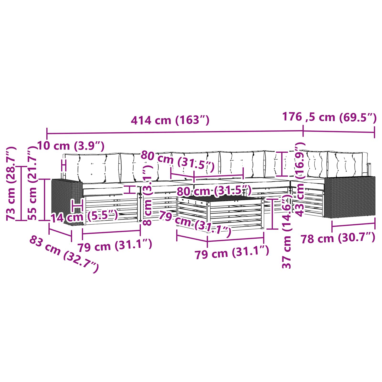 Set vanjskih sofa 7 pcs Prirodna i krem 79 x 79 x 37 cm