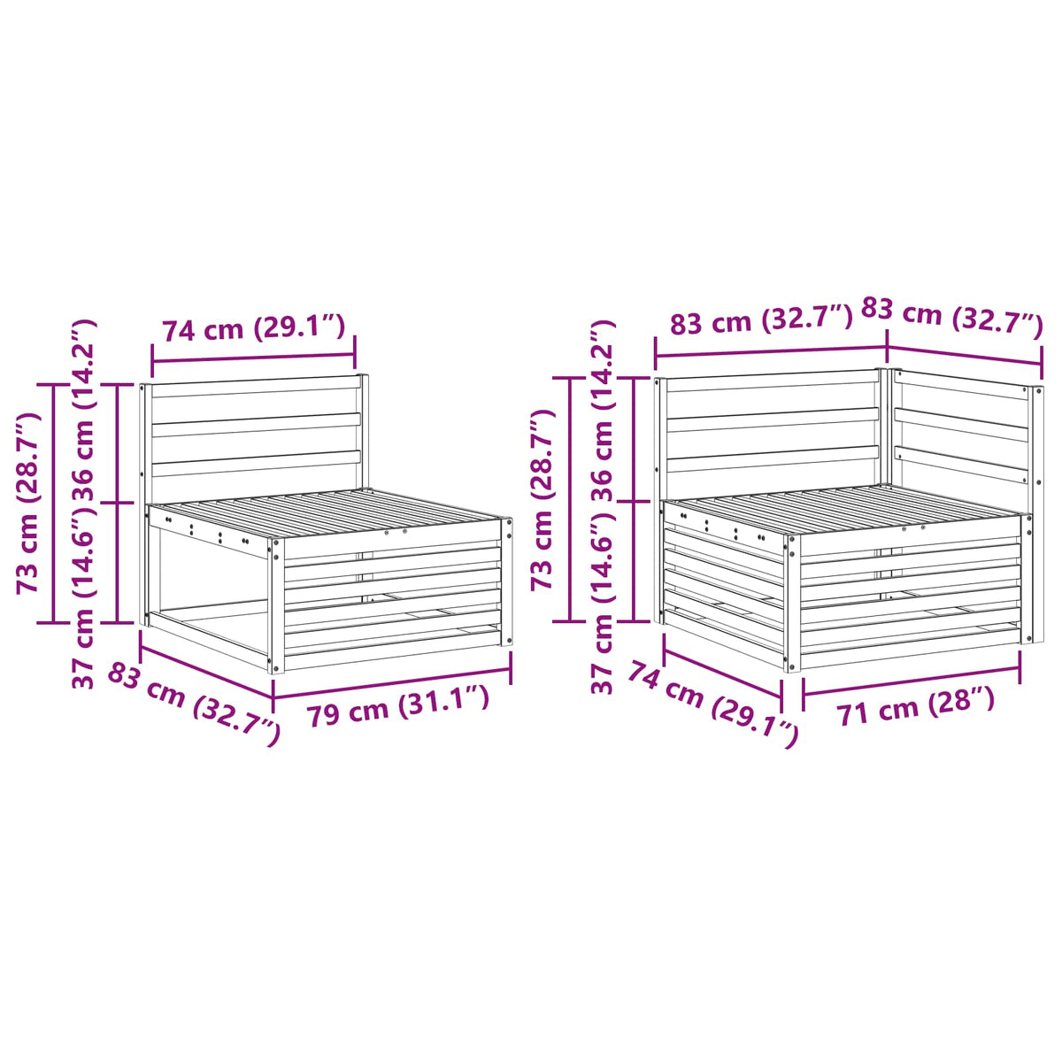 Set vanjskih sofa 7 kom. Prirodna