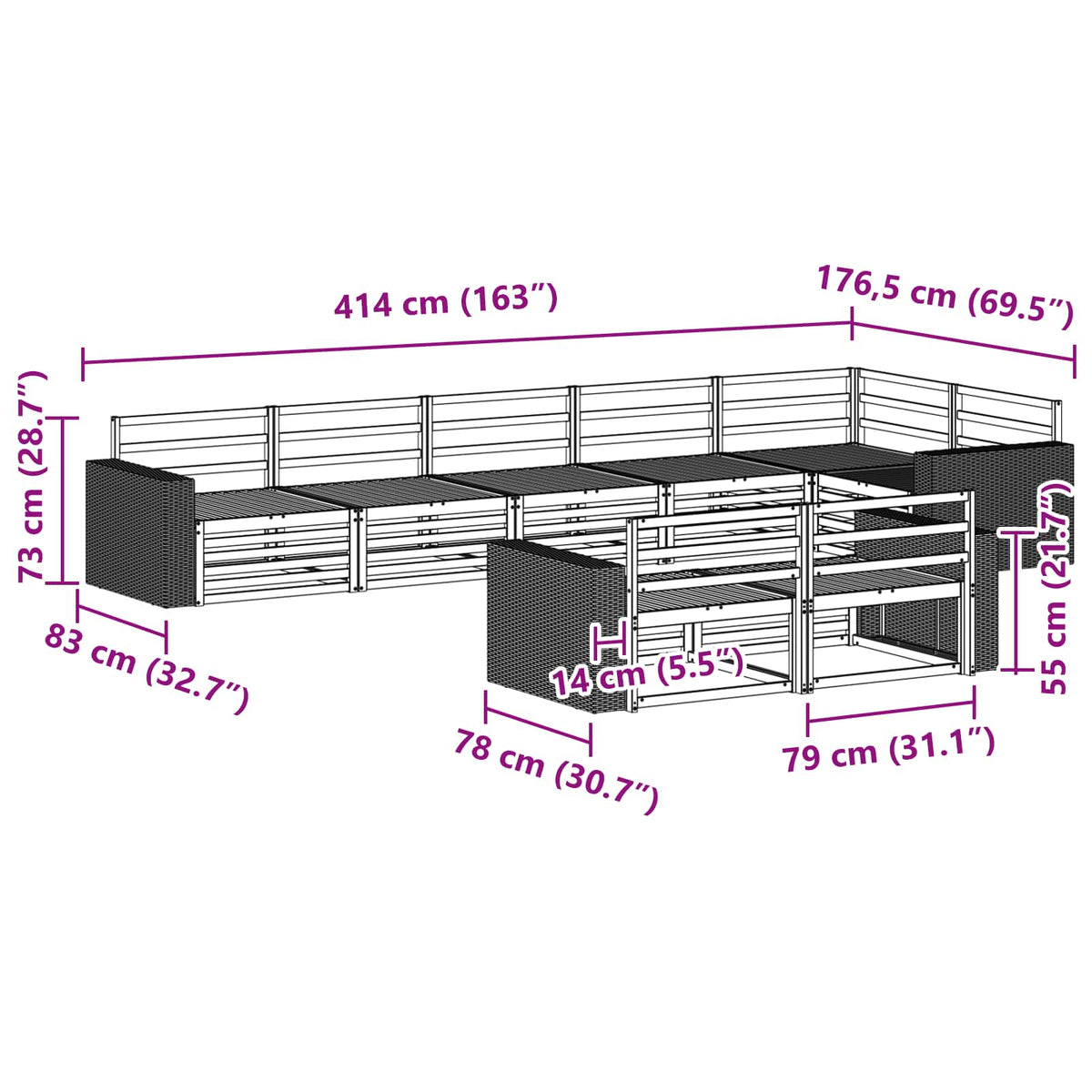 Set vanjskih sofa 8 kom. Prirodna