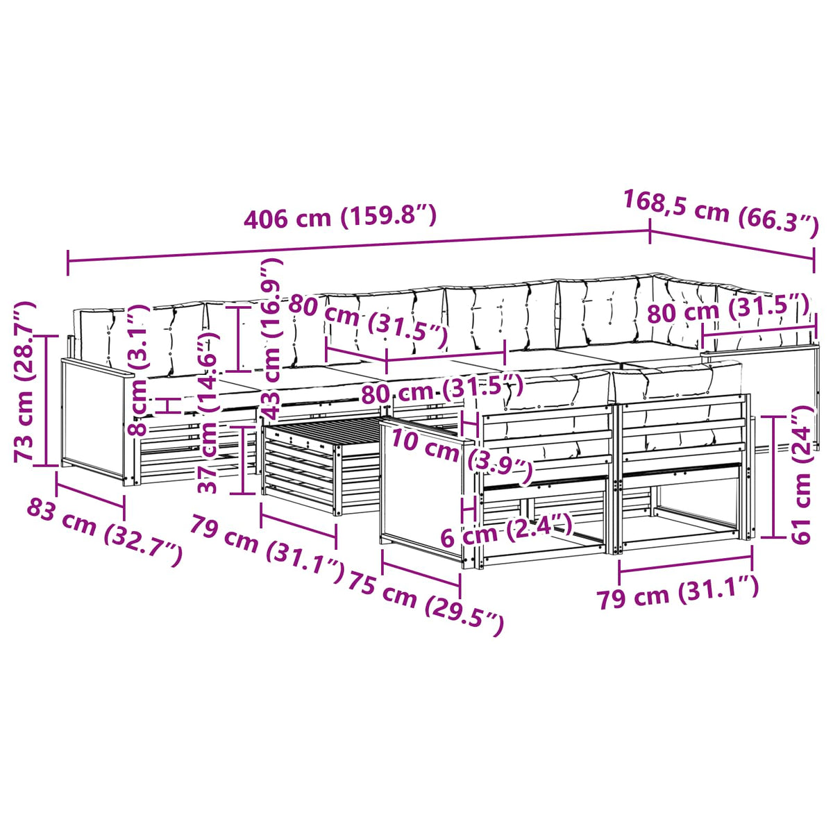 Set vanjskih sofa 9 kom.