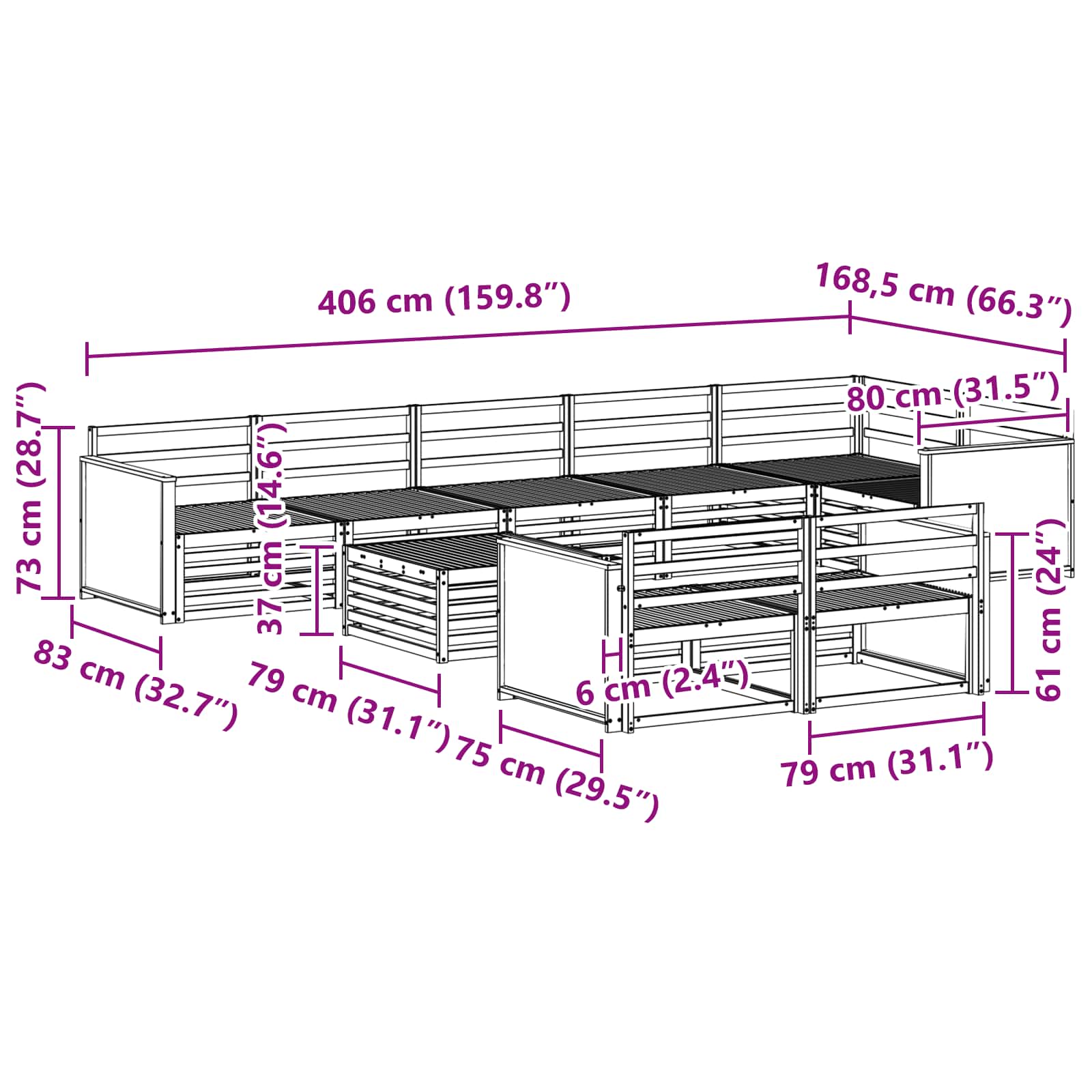 Set vanjskih sofa 9 pcs