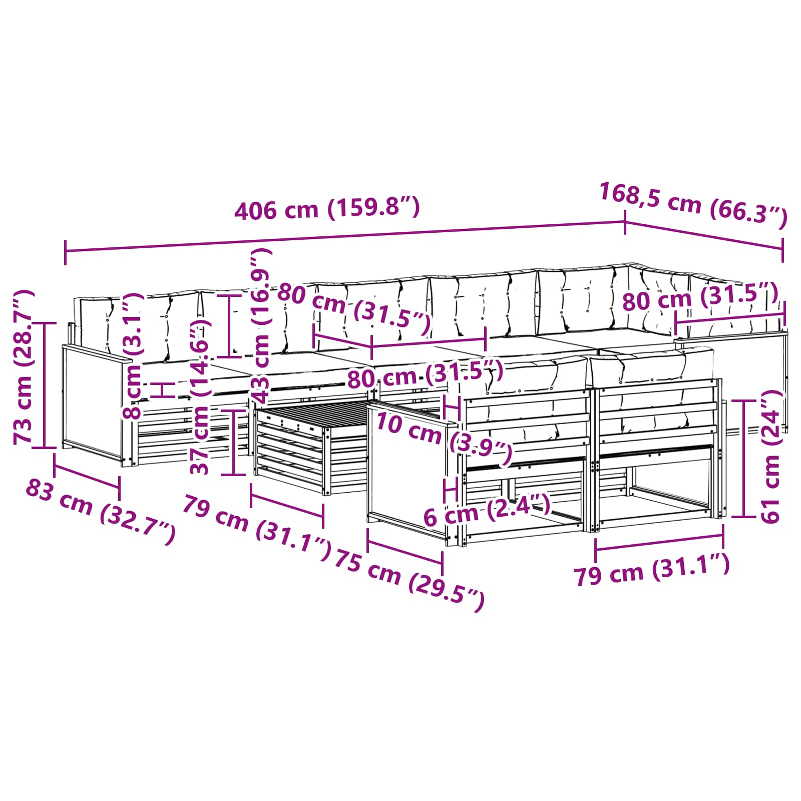 Set vanjskih sofa 9 kom.