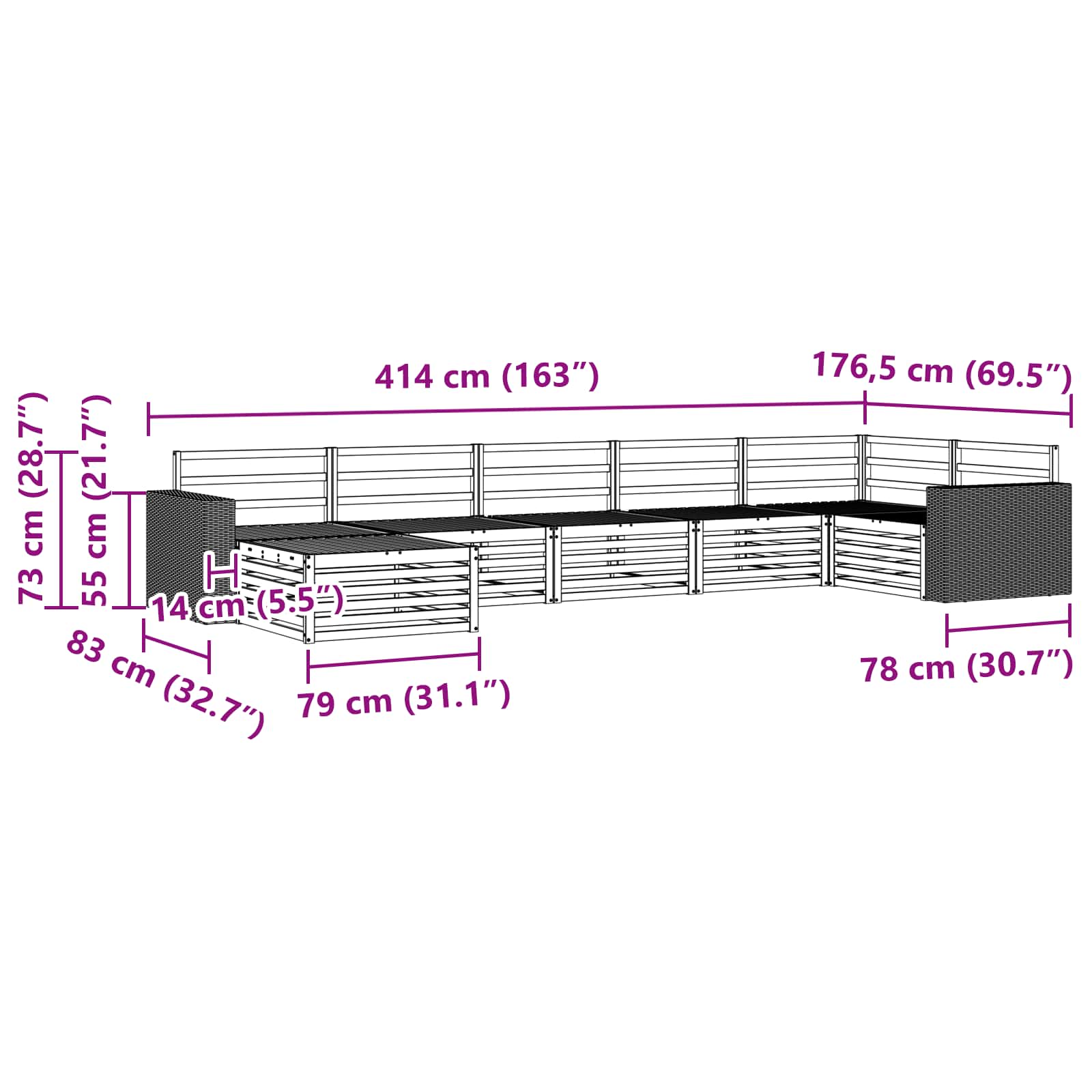 Set vanjskih sofa 7 kom. Prirodna