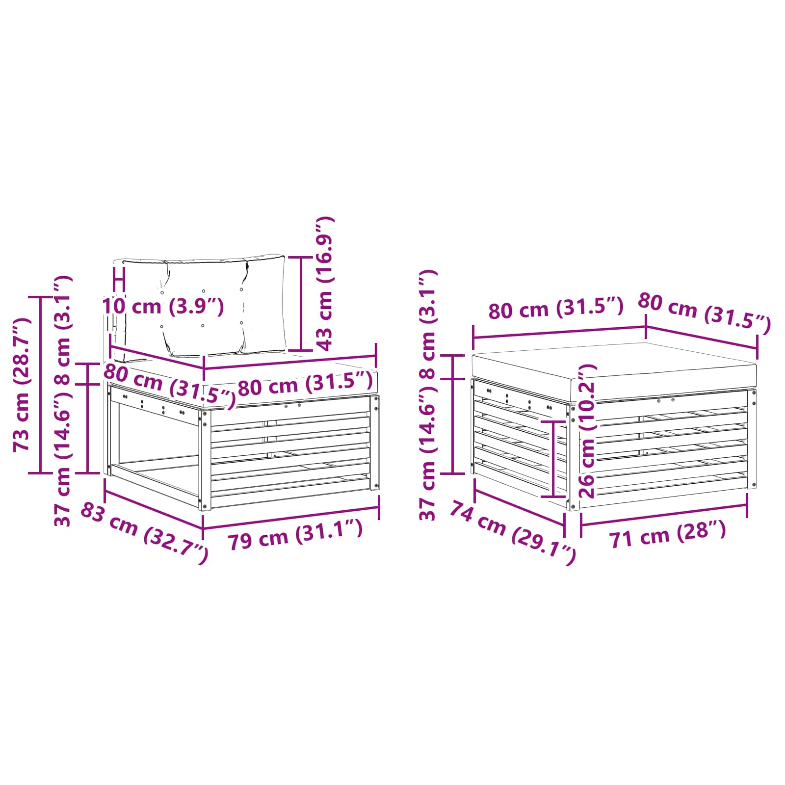 Set vanjskih sofa 6 kom. Čvrsto drvo akacije
