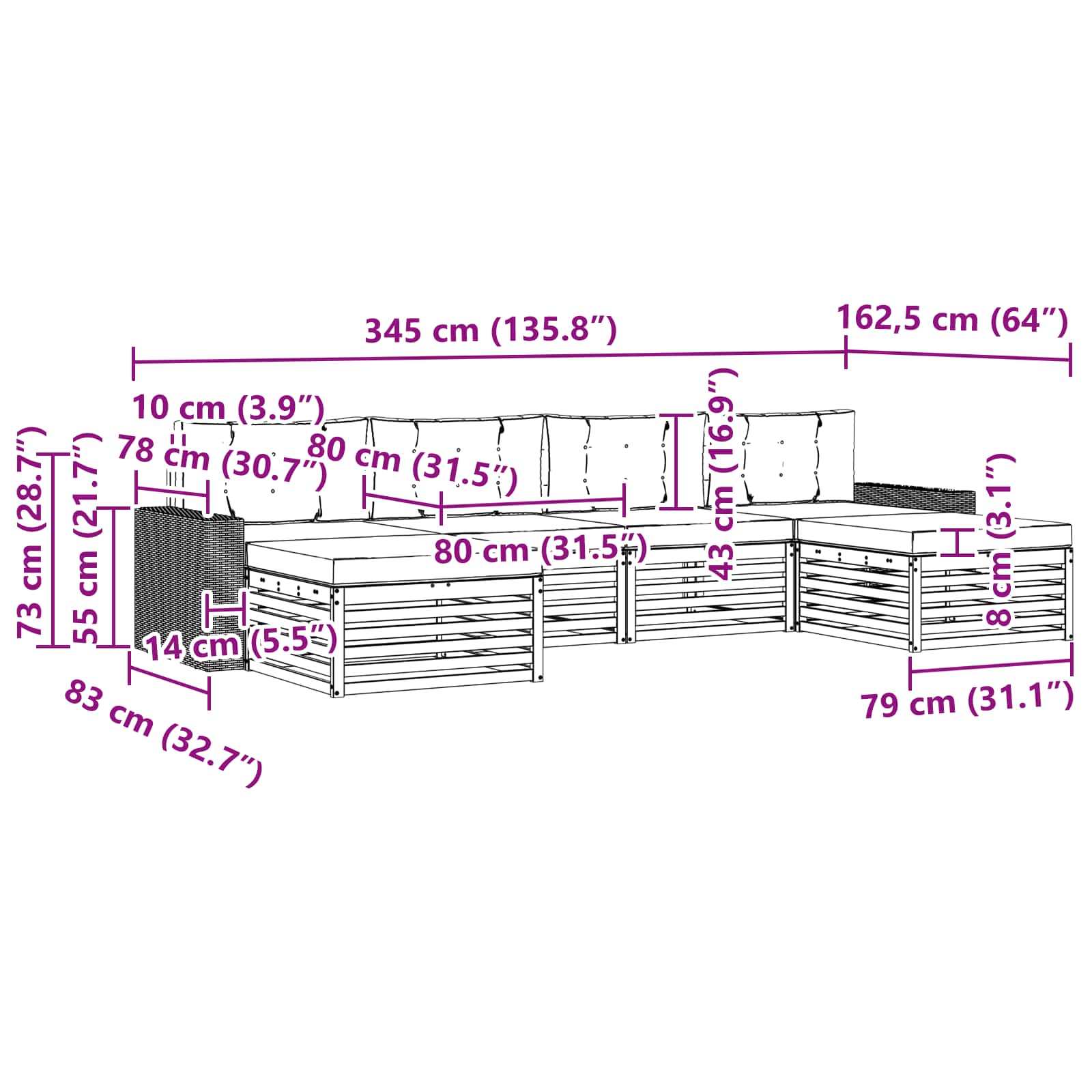 Set vanjskih sofa 6 kom. Čvrsto drvo akacije