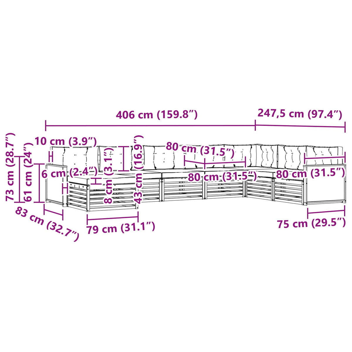 Set vanjskih sofa 8 kom. Prirodna i antracit