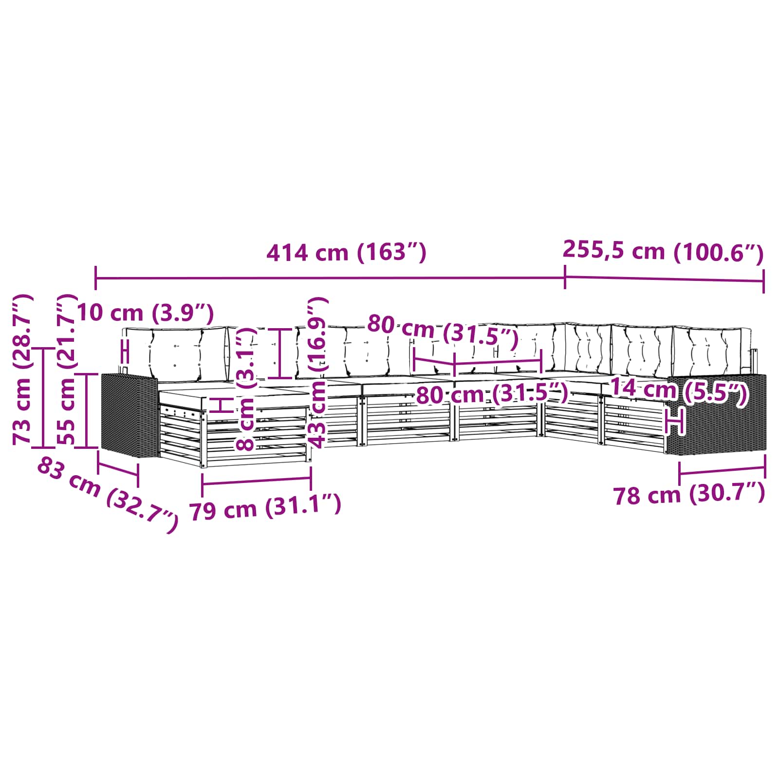 Set vanjskih sofa 8 kom. Prirodna i krem Čvrsto drvo akacije