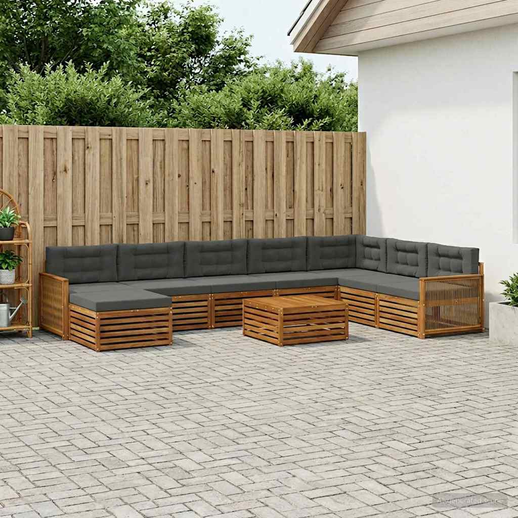 Set vanjskih sofa 9 pcs Prirodna i antracit Čvrsto drvo akacije