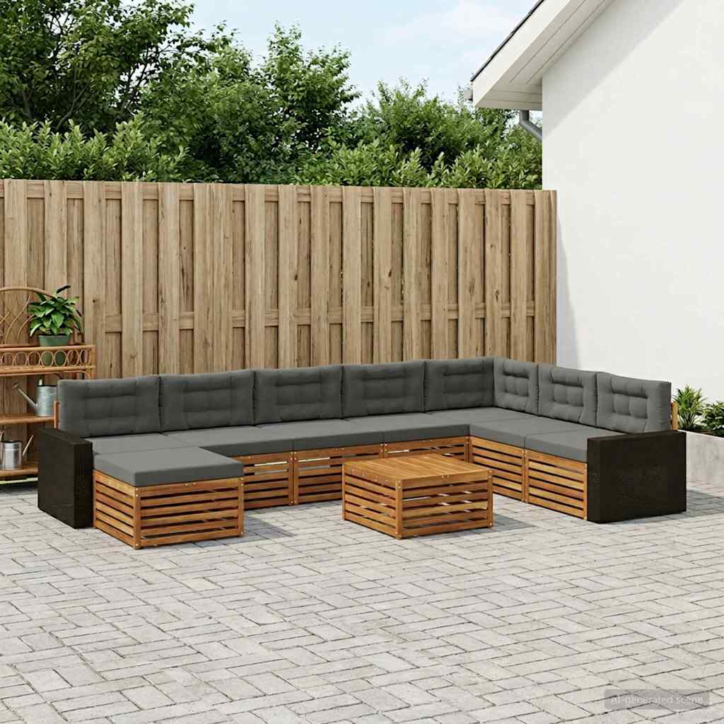 Set vanjskih sofa 9 pcs Prirodna i antracit Čvrsto drvo akacije