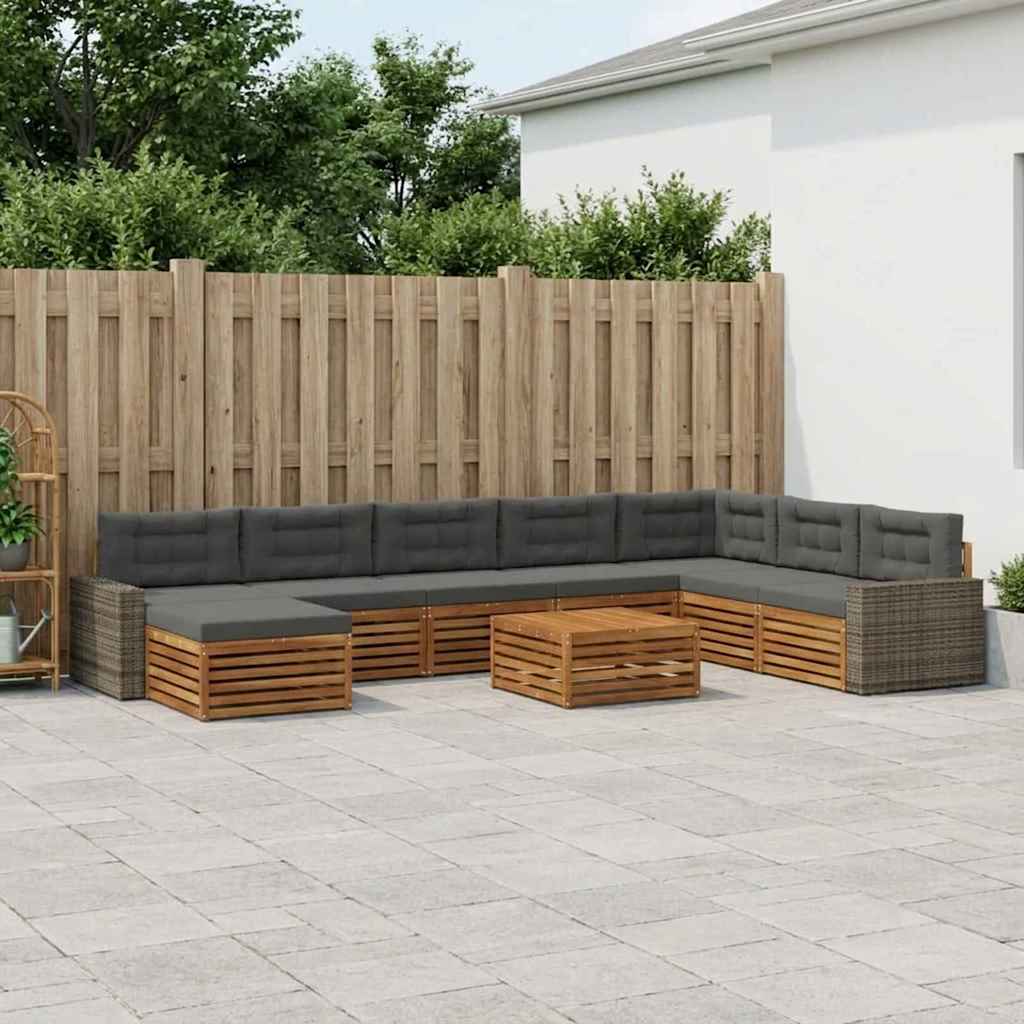 Set vanjskih sofa 9 pcs Prirodna i antracit Čvrsto drvo akacije