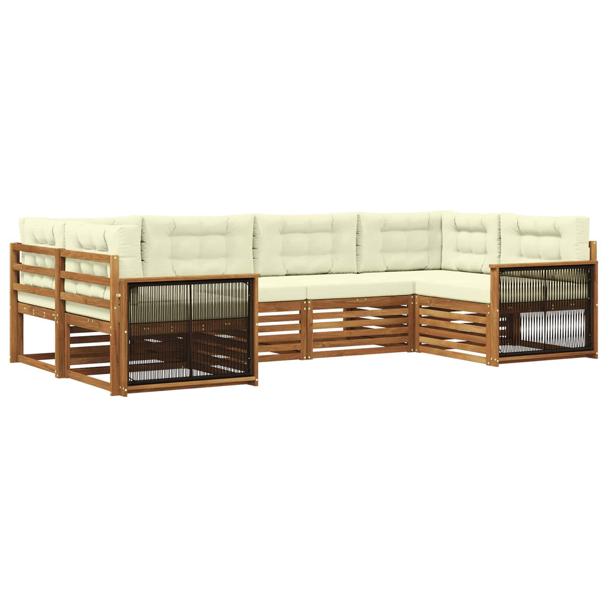 Set vanjskih sofa 6 kom. Prirodna i krem Čvrsto drvo akacije