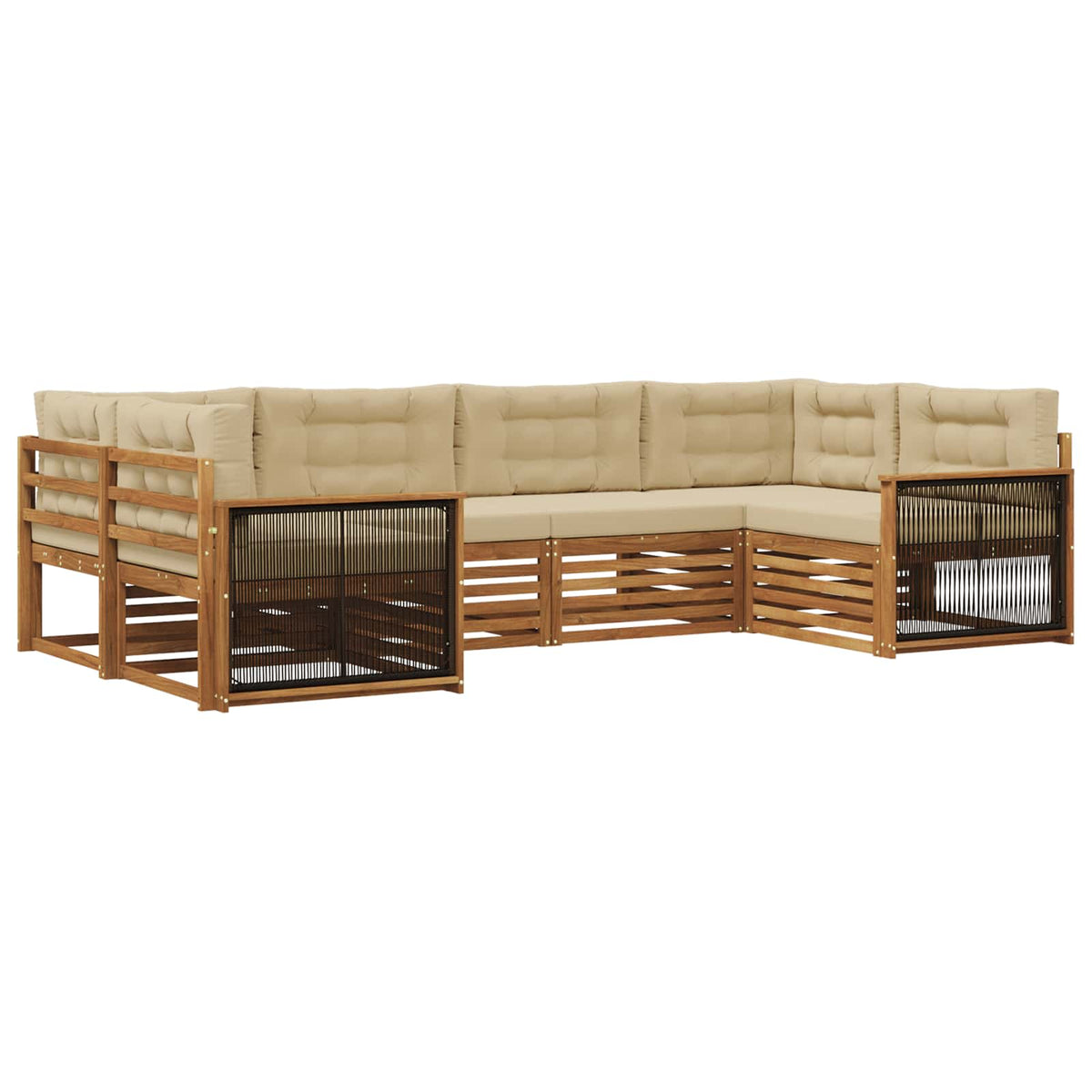 Set vanjskih sofa 6 kom. Prirodna i bež Čvrsto drvo akacije
