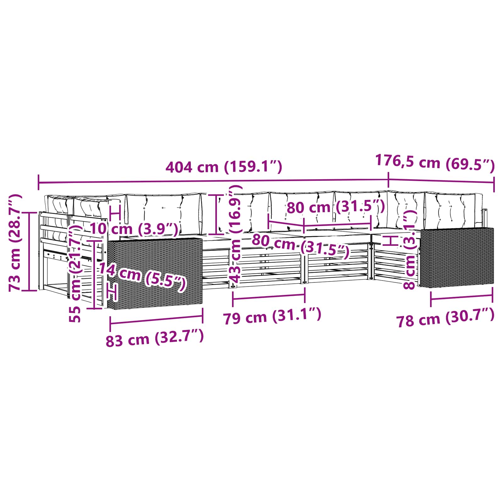 Set vanjskih sofa 7 pcs Prirodna i bež Čvrsto drvo akacije