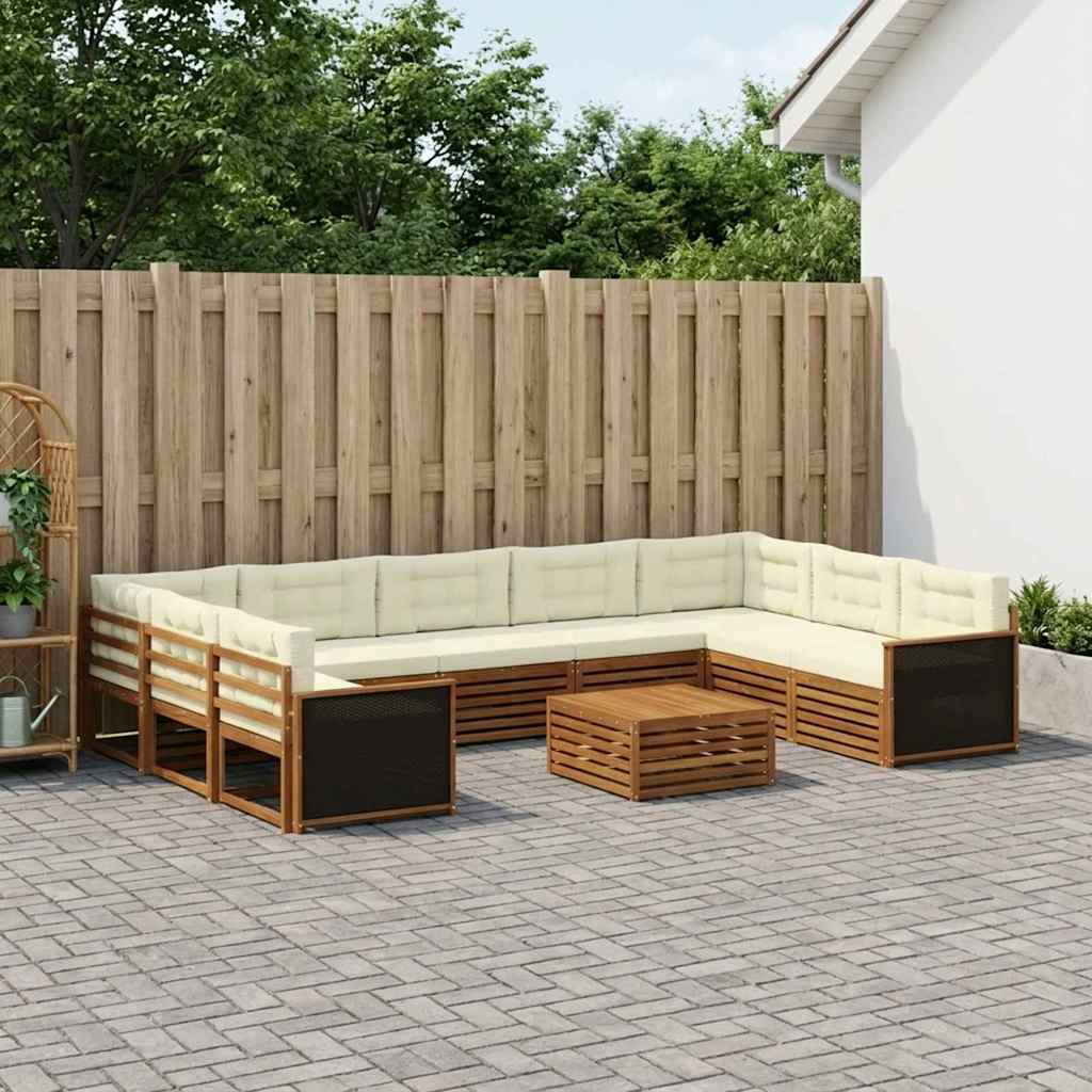 Set vanjskih sofa 10 pcs Prirodna i krem Čvrsto drvo akacije