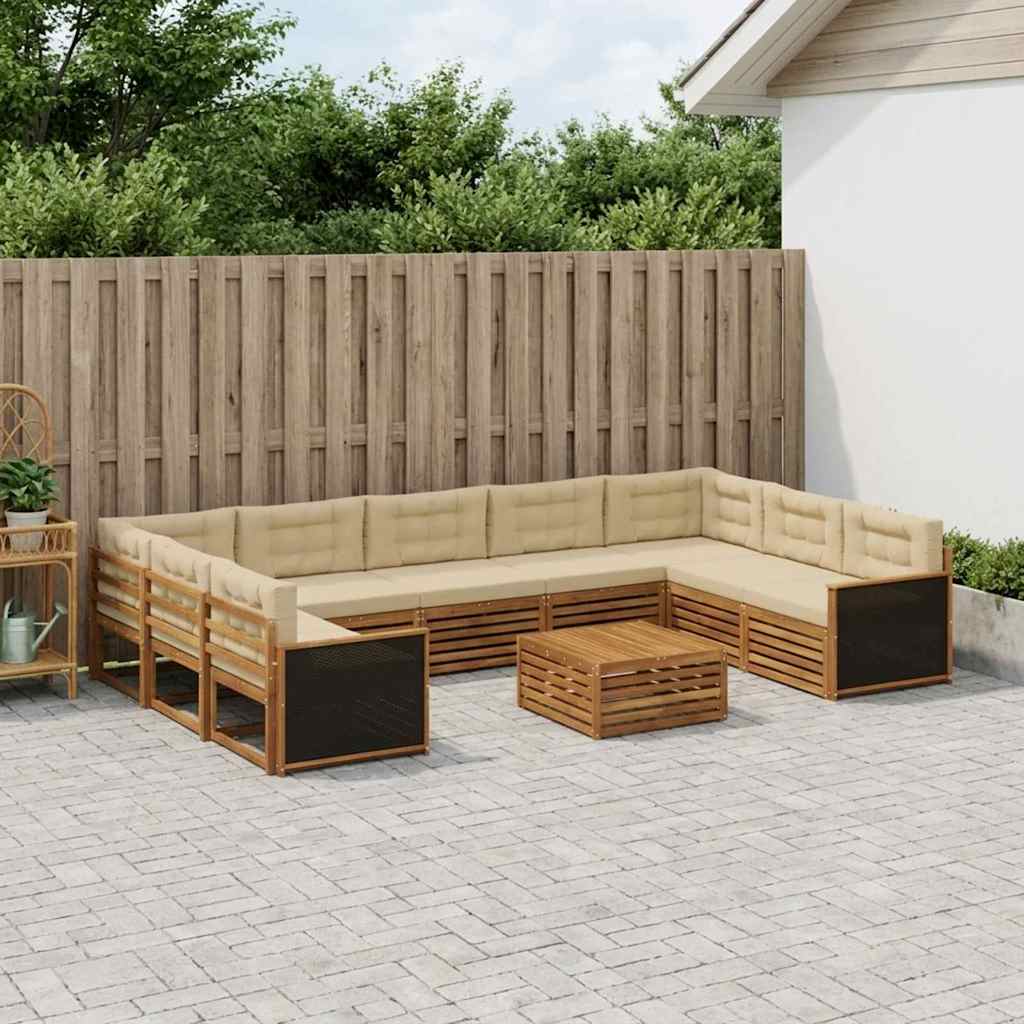 Set vanjskih sofa 10 pcs Prirodna i bež Čvrsto drvo akacije