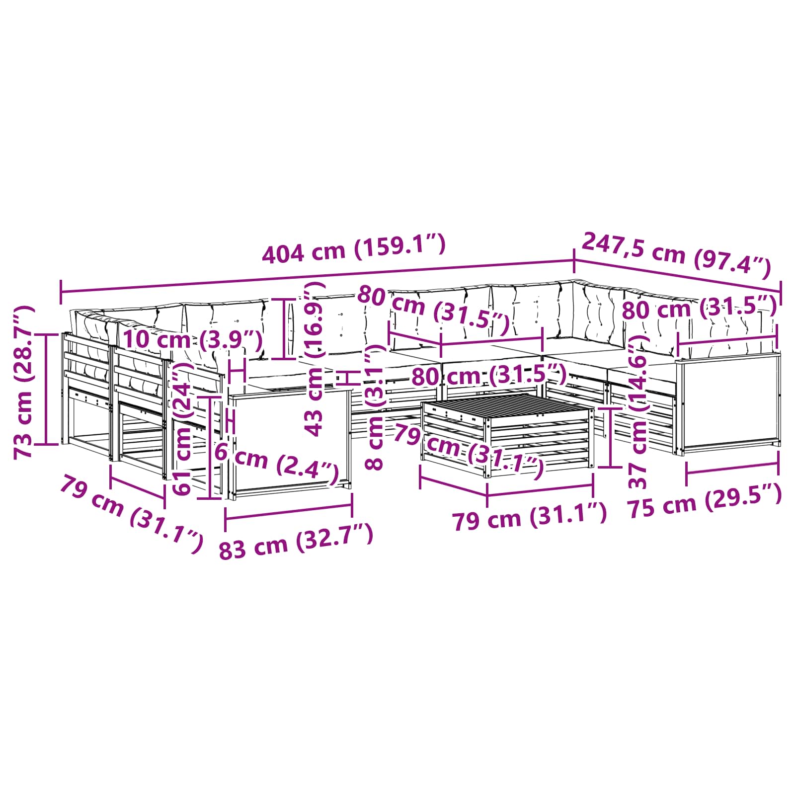 Set vanjskih sofa 10 pcs Prirodna i bež Čvrsto drvo akacije