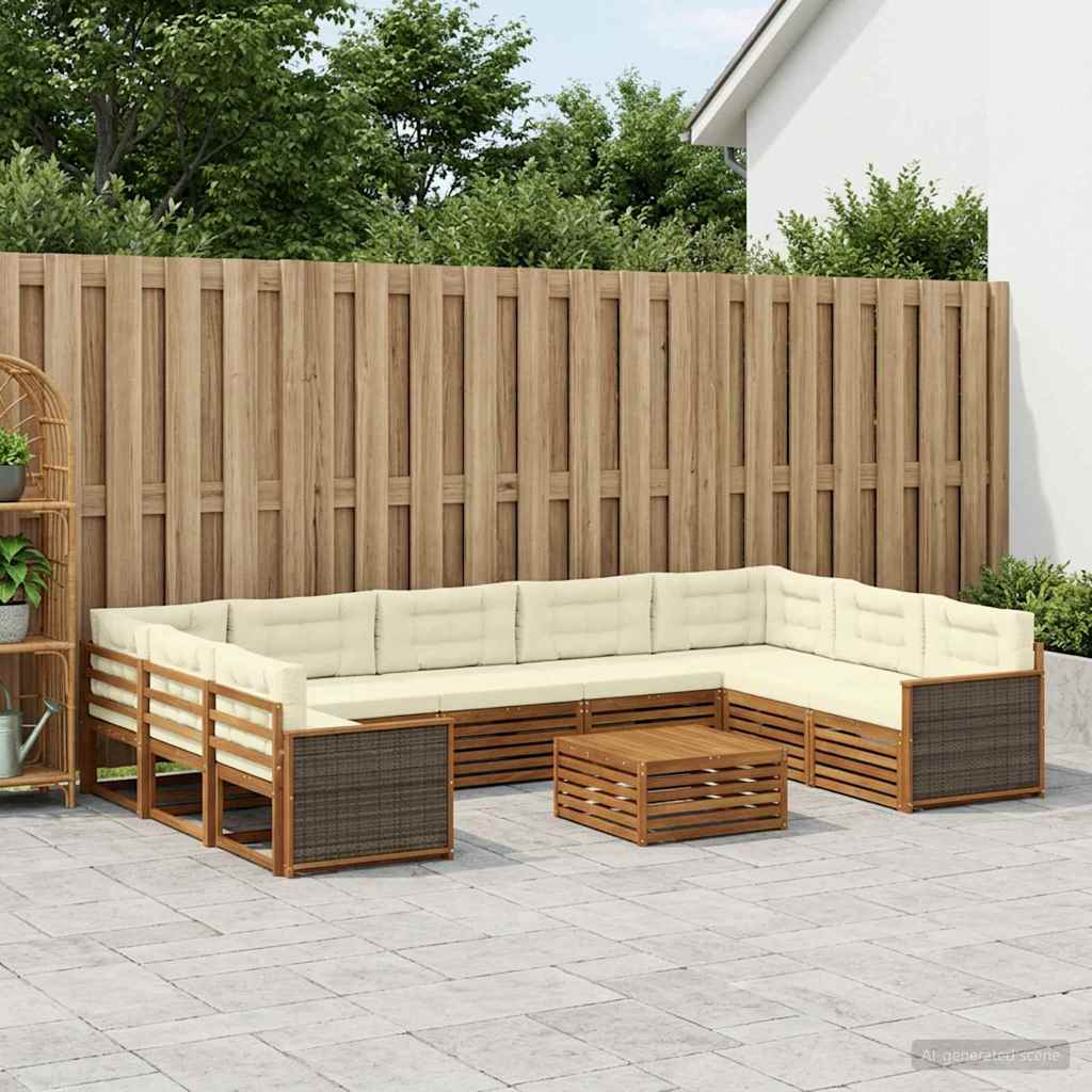 Set vanjskih sofa 10 pcs Prirodna i krem Čvrsto drvo akacije