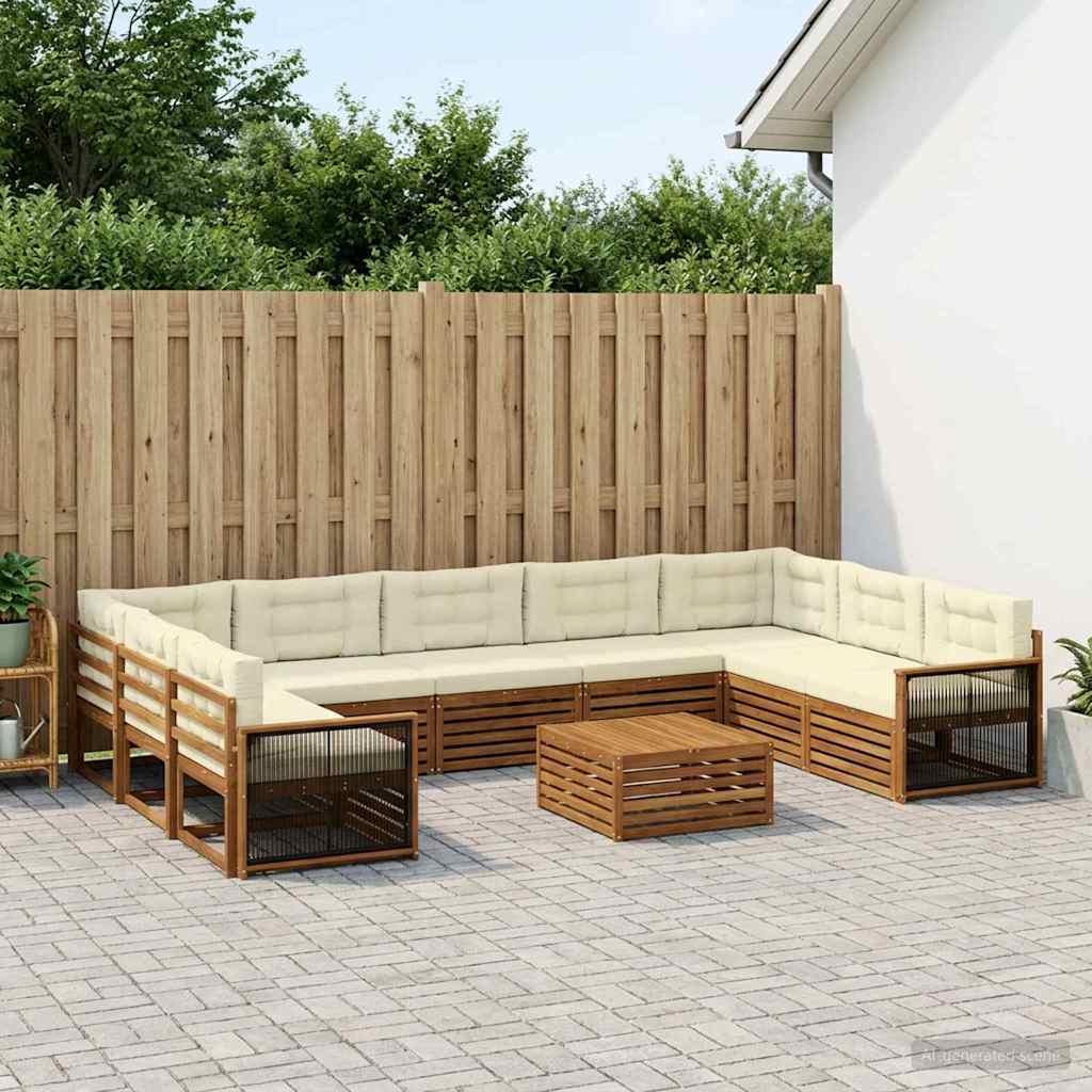 Set vanjskih sofa 10 pcs Prirodna i krem Čvrsto drvo akacije