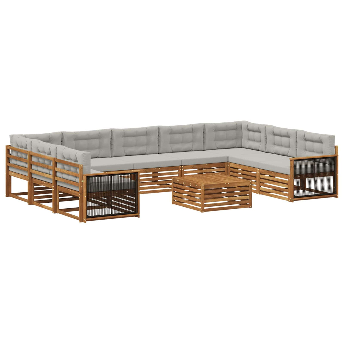 Set vanjskih sofa 10 kom. Prirodna i svjetlosiva Smeđa