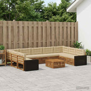 Set vanjskih sofa 10 kom. Prirodna i bež Čvrsto drvo akacije