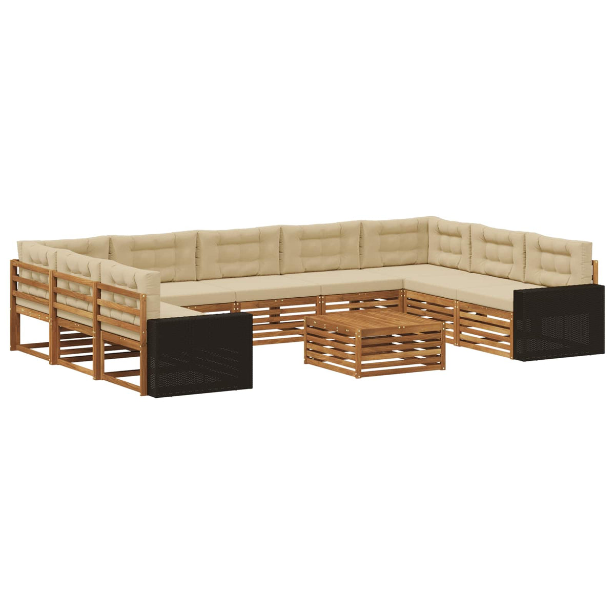 Set vanjskih sofa 10 kom. Prirodna i bež Čvrsto drvo akacije