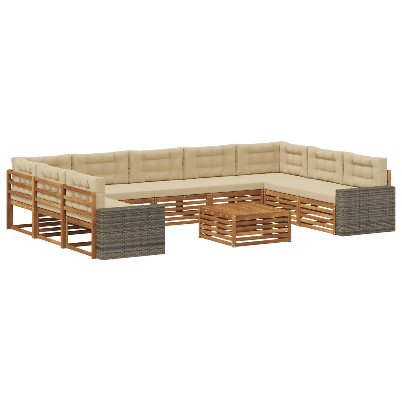 Set vanjskih sofa 10 pcs Prirodna i bež Čvrsto drvo akacije
