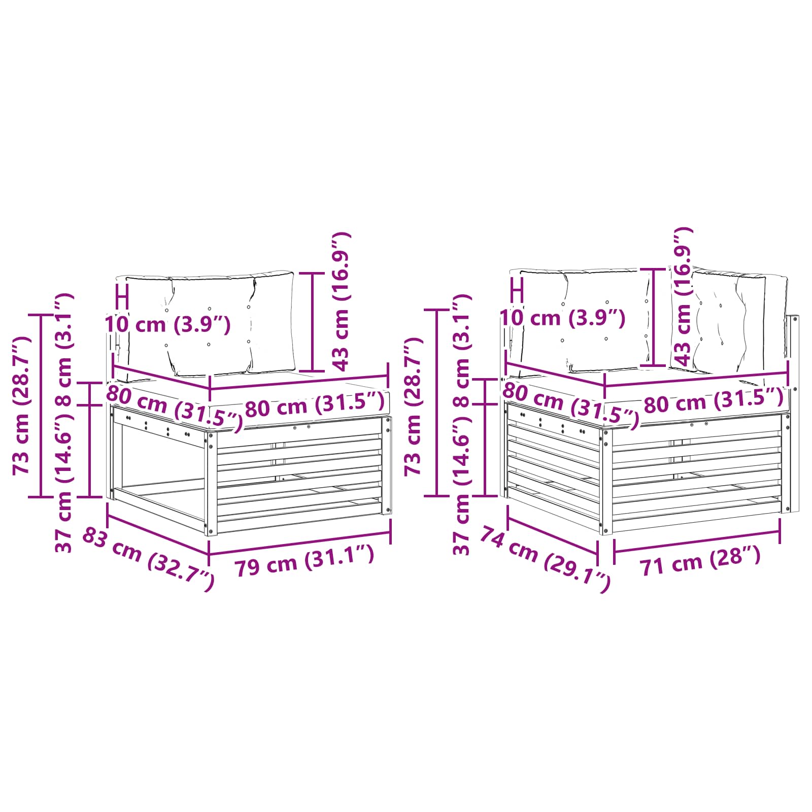 Setovi sofa s jastukom 10 pcs Čvrsto drvo akacije