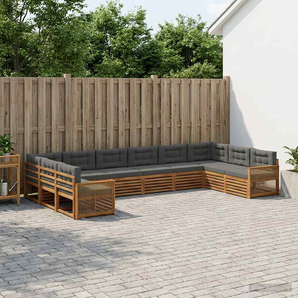 Setovi sofa s jastukom 10 pcs Čvrsto drvo akacije