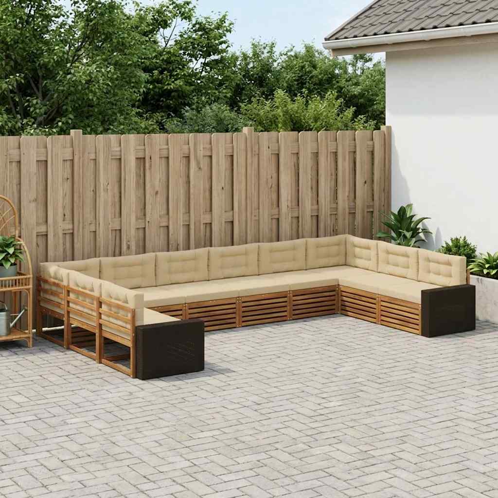 Setovi sofa s jastukom 10 pcs Čvrsto drvo akacije