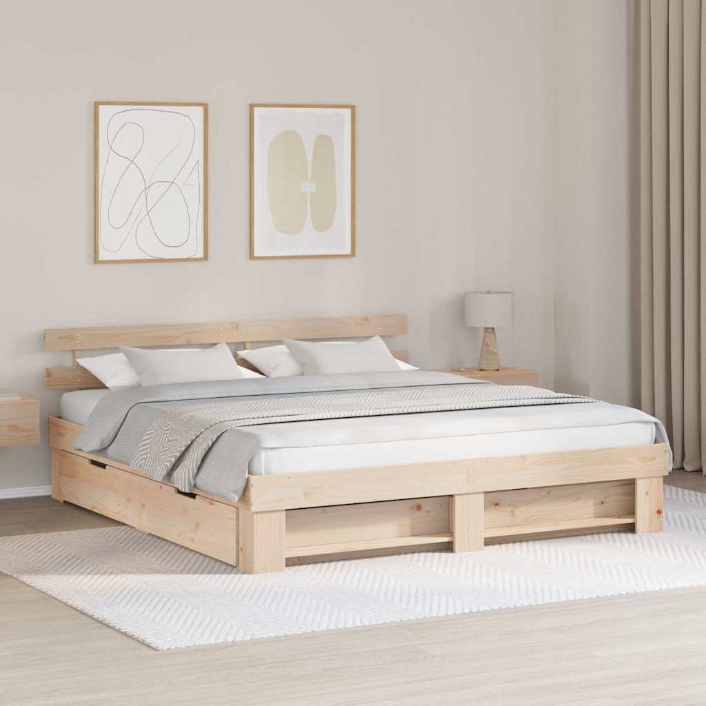 Krevetna konstrukcija Smeđa 200 x 200 cm Čvrsto borovo drvo