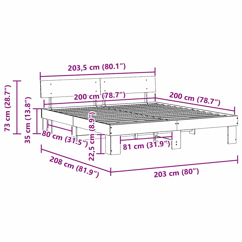 Krevetna konstrukcija s uzglavljem Vosak smeđa 200 x 200 cm