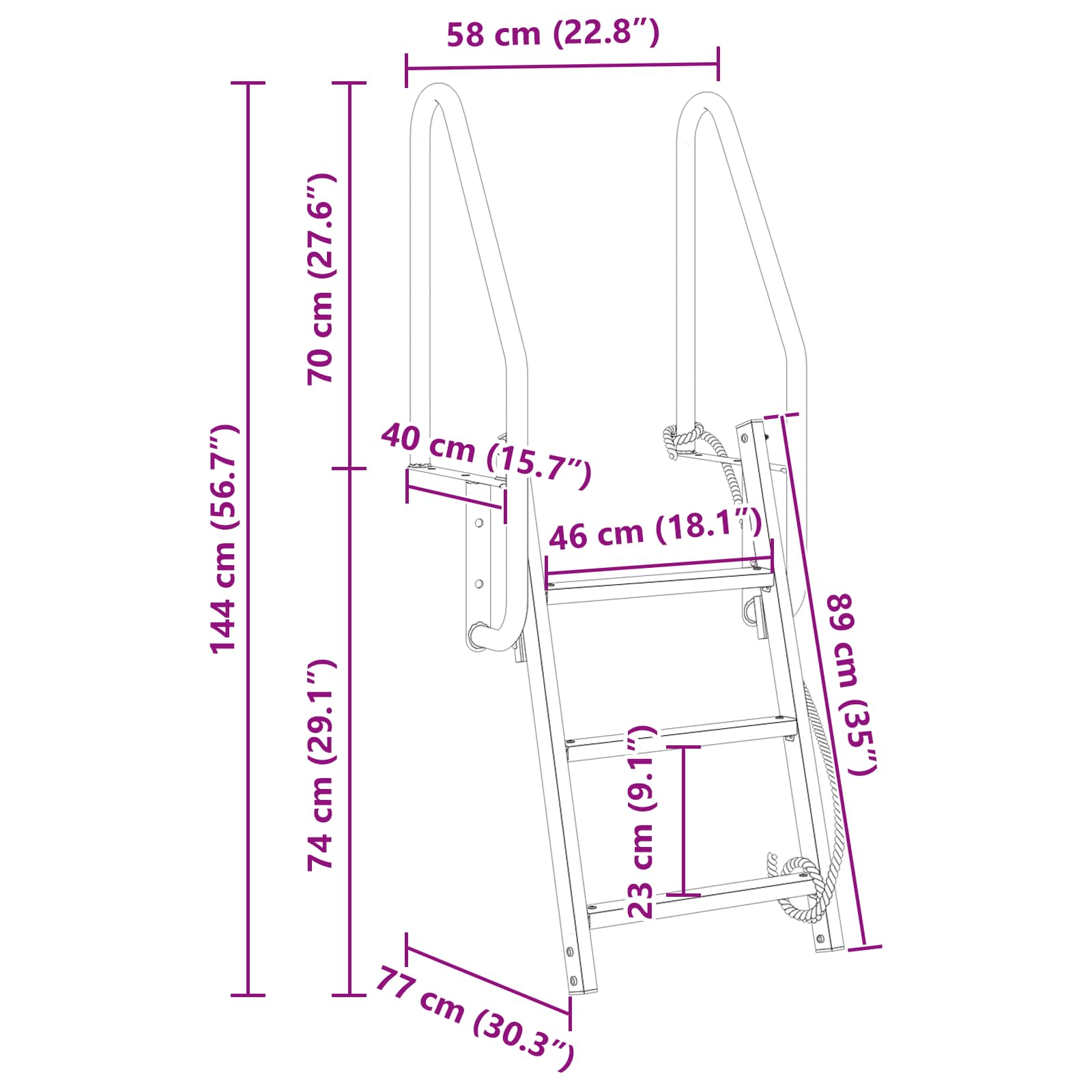Ljestve za dok s 3 koraka Srebrno 58 x 77 x 144 cm Aluminij