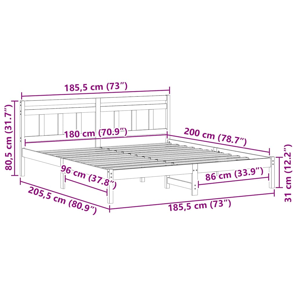 Krevetna konstrukcija s uzglavljem Bijelo Masivna borovina