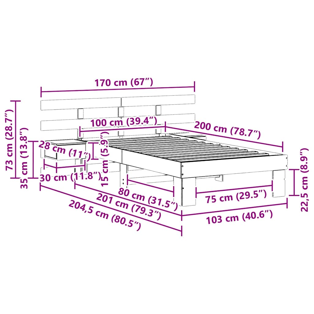 Krevetna konstrukcija Smeđa 100 x 200 cm Čvrsto borovo drvo
